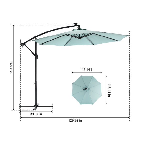 English Elm 10ft Solar Led Cantilever Offset Patio Umbrella with 40 Lights Outdoor Shade Khaki W640140284