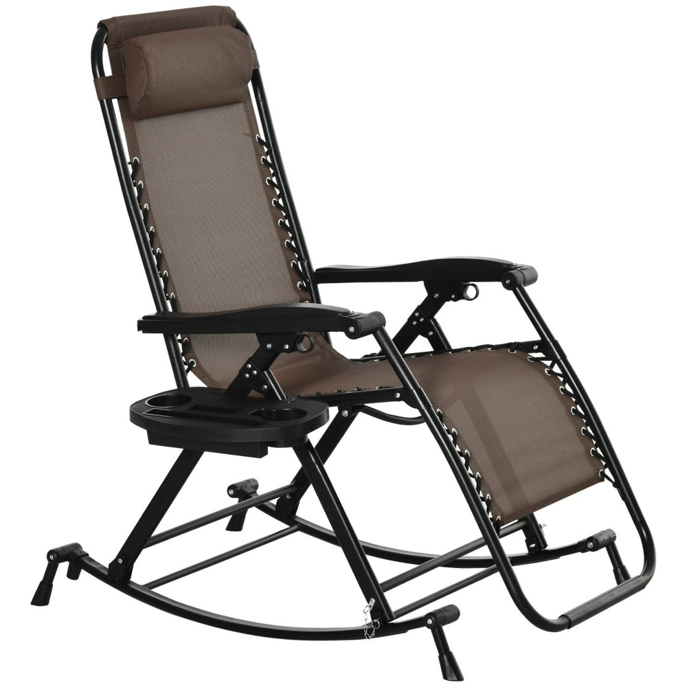 English Elm Outdoor Zero Gravity Rocking Chair with Bungee Seat Cup Holder and Folding Steel Frame W2225142473