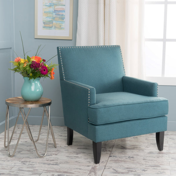 English Elm Christopher Knight Home® - CLUB Chair with Plush Padded Seat and Birch Legs, Upholstered Fabric Accent Chair for Living Room Comfort Teal 30.65 L x 29.75 W x 28.75 H 60165.00DTE