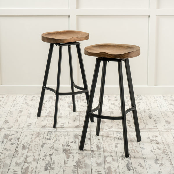 English Elm Christopher Knight Home® - SWIVEL Antique-Style Barstool Set of 2 with Natural Pine Seats, Black Rust Iron Base & Footrest 73129.00