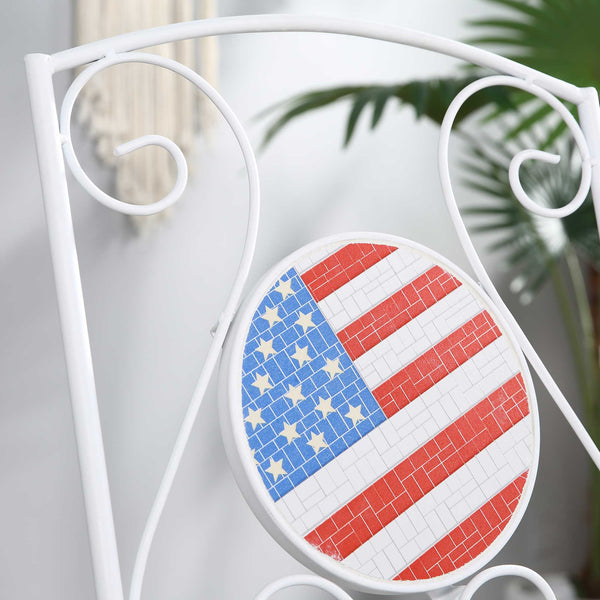 English Elm 3 Piece Patio Bistro Set Patriotic Folding Outdoor Furniture with USA Mosaic Table, Durable Metal Frames W2225142611