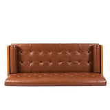 Christopher Knight Home® - Noble House - Barnard Mid-Century Modern Tufted Sofa with Rolled Accent Pillows, Cognac Brown, Dark Walnut, and Gold