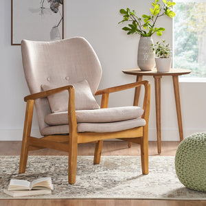 English Elm Christopher Knight Home® - Mid Mid Century Modern Fabric Club Chair with Button-Tufted Back and Accent Pillow, Tapered Birch Legs, Stylish Comfort (31.25˝W x 26.25˝D x 32.75˝H) Beige 59135.00