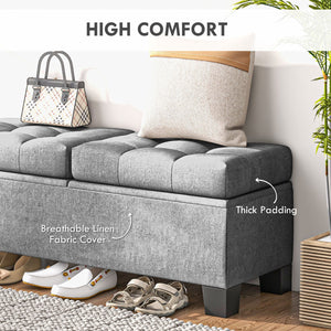 English Elm 46" Tufted Storage Ottoman Bench with Steel Frame, Linen Upholstered End-of-Bed Seating with Safety Hinges, Gray (46.75" x 16.5") W2225142646