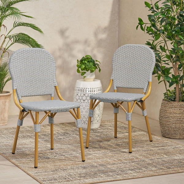English Elm Outdoor Pe Rattan Bistro Chair Set of 2 with Powder-coated Aluminum Frame Patio 71420.00LBRN
