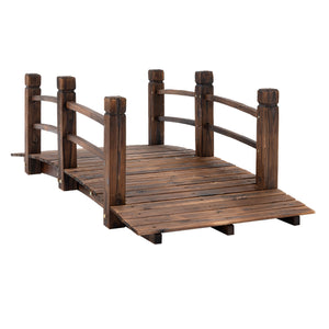 English Elm Fir Arched Garden Bridge with Railings, Stained Fir Wood 60" x 26.5" x 19", Rustic 400 lb Load W2225142629