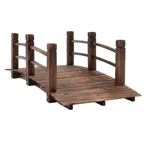 English Elm Fir Arched Garden Bridge with Railings, Stained Fir Wood 60" x 26.5" x 19", Rustic 400 lb Load W2225142629