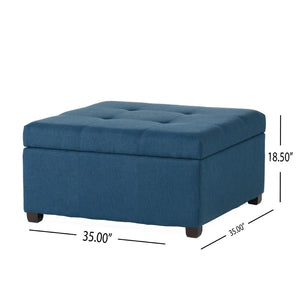 English Elm Carlsbad Tufted Waffle Lid Square Ottoman with Birch Legs for Living Room Storage 73426.00FDBL