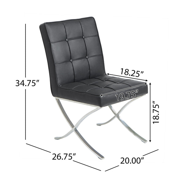 English Elm Christopher Knight Home® - PAVILION Dining Chair Set of 2 with Button-Tufted Waffle Stitching and Polished Silver X-Leg Base Black 59927.00