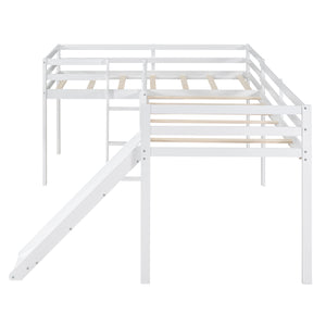 English Elm L-Shaped Twin Loft Bed with Slide and Wide Ladder — Solid Pine & MDF, Corner-Saving Space-Smart Design White GX000242AAK-1