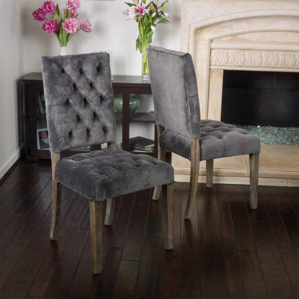 English Elm Dining Chairs Set of 2 Button Tufted Upholstered Seats with Weathered Wood Legs 72611.00NVLT