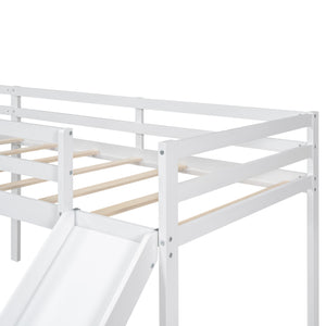English Elm L-Shaped Twin Loft Bed with Slide and Wide Ladder — Solid Pine & MDF, Corner-Saving Space-Smart Design White GX000242AAK-1