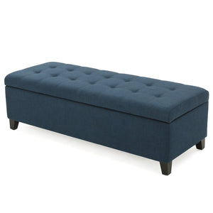 English Elm Christopher Knight Home® - Upholstered Storage Ottoman Bench with Flip-Top Compartment for Extra Seating, Footrest, Durable Elegance Navy Blue 68087.00NBLU
