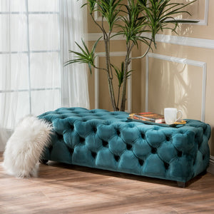 English Elm Ottoman Velvet Button Tufted Bench Glam Accent Seat for Living Room or Entryway 74561.00DT