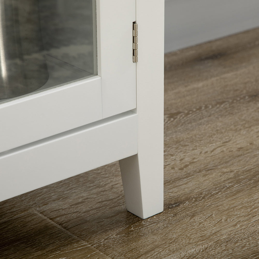 English Elm Coffee Bar Cabinet with Glass Doors, 3 Drawers, 6-Bottle Rack, Stemware Storage, White Sideboard W2225S00025