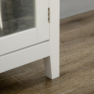 English Elm Coffee Bar Cabinet with Glass Doors, 3 Drawers, 6-Bottle Rack, Stemware Storage, White Sideboard W2225S00025