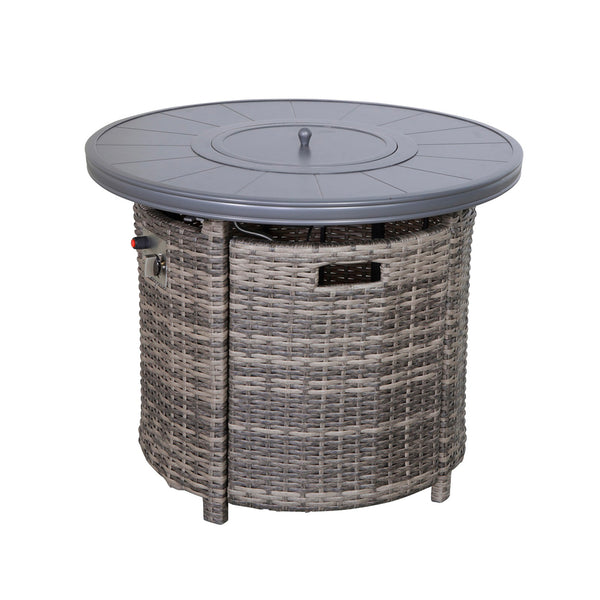 English Elm 25" Outdoor Fire Pit Table with Lid — 55,000 BTU Rustproof Aluminum & Wicker, Hidden Tank, Cover Included Grey Mix B120142403