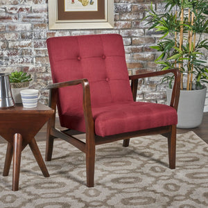 Christopher Knight Home® - Noble House - - Deep Red Fabric Mid Century Modern Club Chair