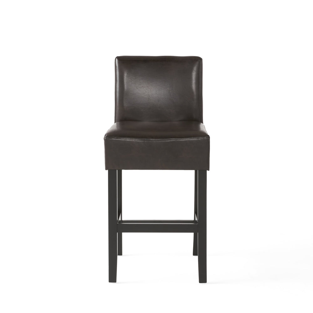 English Elm Christopher Knight Home® - 26-inch Brown Leather Counter Stools Set of 2 — Bonded Leather Seats, Ergonomic Back, Rubberwood Legs, Easy-Clean 73723.00PU