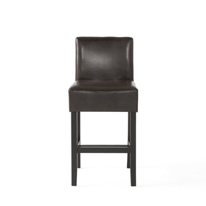 English Elm Christopher Knight Home® - 26-inch Brown Leather Counter Stools Set of 2 — Bonded Leather Seats, Ergonomic Back, Rubberwood Legs, Easy-Clean 73723.00PU