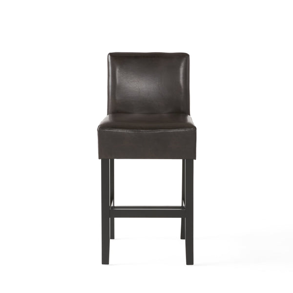 English Elm Christopher Knight Home® - 26-inch Brown Leather Counter Stools Set of 2 — Bonded Leather Seats, Ergonomic Back, Rubberwood Legs, Easy-Clean 73723.00PU