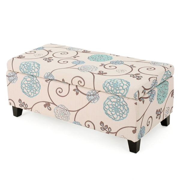 English Elm Storage Ottoman Upholstered Bench with Hidden Compartment for Living Room Seating 67218.00WBLU