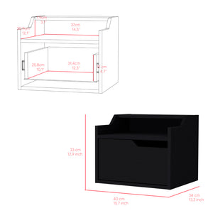 English Elm Floating Nightstand Chester Wall-Mount Black — Modern Dual-Tier Floating Shelf with Spacious Drawer, Sleek Design B092142809