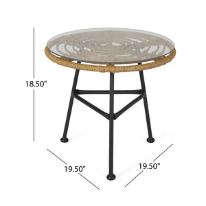 English Elm Orlando Outdoor Faux Rattan Side Table Tempered Glass Top for Deck or Porch 65038.00LBRN