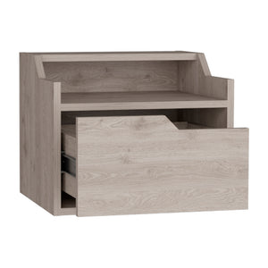 English Elm Floating Nightstand Chester Light Gray Wall-Mount Floating Shelf with Drawer, Dual-Tier Surface, Sleek Modern Bedroom Storage B092142804