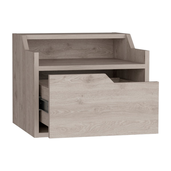 English Elm Floating Nightstand Chester Light Gray Wall-Mount Floating Shelf with Drawer, Dual-Tier Surface, Sleek Modern Bedroom Storage B092142804