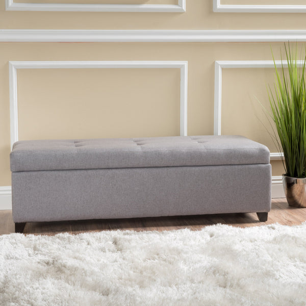 English Elm Christopher Knight Home® - BRENTWOOD Light Grey Tufted Storage Ottoman Bench with Pillow-Soft Cushioning and Hidden Interior 69073.00FLGRY