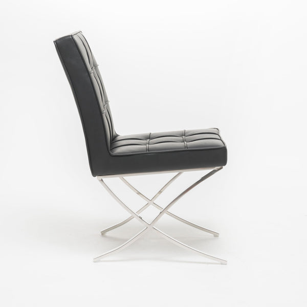 English Elm Christopher Knight Home® - PAVILION Dining Chair Set of 2 with Button-Tufted Waffle Stitching and Polished Silver X-Leg Base Black 59927.00