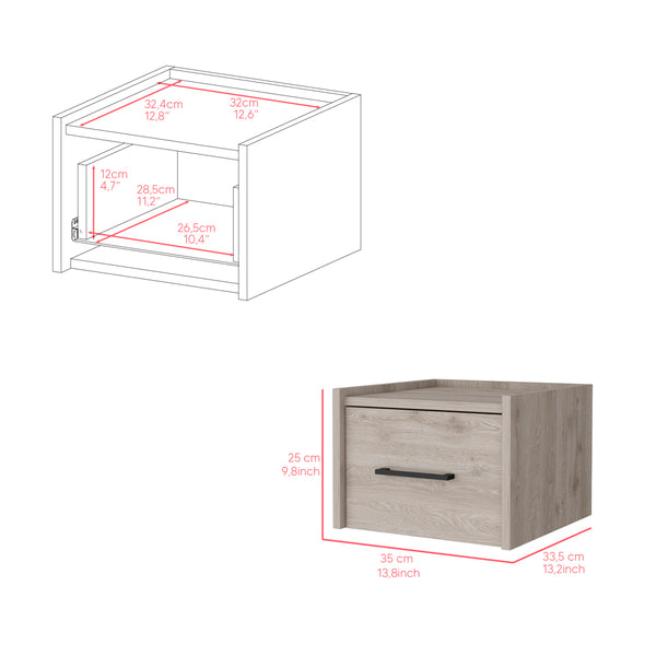 English Elm Floating Nightstand Calion Wall-Mounted Drawer Shelf, Light Gray Engineered Wood, Space-Saving Design B092142802