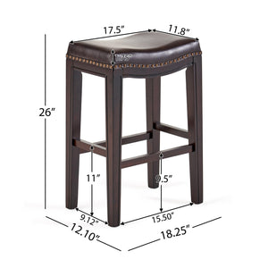 English Elm Christopher Knight Home® - TIFFIN Studded Counterstool Set of 2 Brown PU Saddle Seats with Rubberwood H-Frame & Nailhead Trim 67703.00