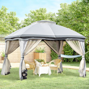 English Elm 10' Outdoor Gazebo 10x12 Patio Canopy Shelter with Double Vented Roof, Zippered Mesh Walls, Steel Frame W2225142547