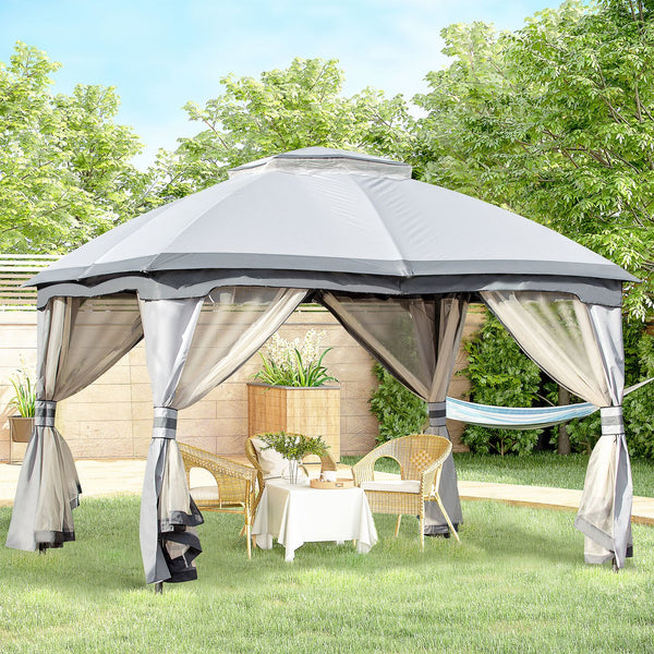 English Elm 10' Outdoor Gazebo 10x12 Patio Canopy Shelter with Double Vented Roof, Zippered Mesh Walls, Steel Frame W2225142547