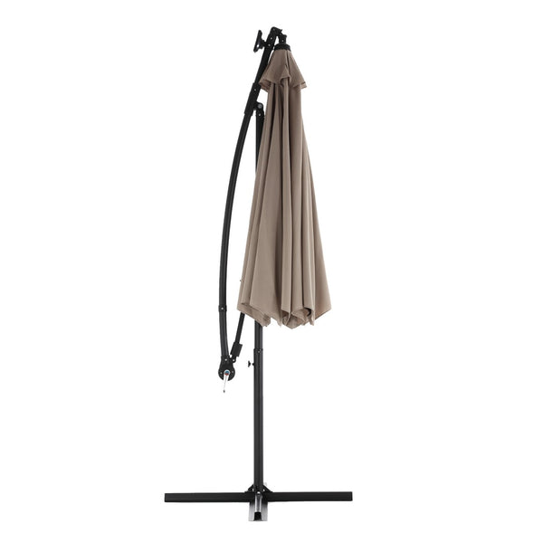 English Elm 10ft Solar Led Cantilever Offset Patio Umbrella with 40 Lights Outdoor Shade Khaki W640140284