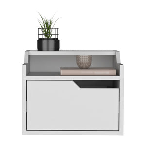 English Elm Floating Nightstand Chester Wall-Mount White — Modern Floating Nightstand with Drawer, Dual-Tier Surface, Space-Saving Design B092142805