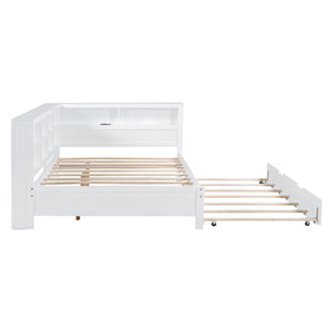 English Elm Wooden Full Size DayBed with Trundle, Pine Frame, Dual Storage Shelf and Built-in USB Charging Ports White 80 L x 13.8 W x 7.5 H N733S347731K