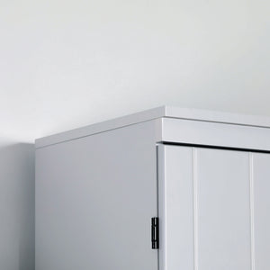 English Elm 70" Kitchen Pantry Tall Freestanding Storage Cabinet with 6-Tier Shelves, 4 Doors, Black Handles, Anti-Tip Protection Grey W2225S00026