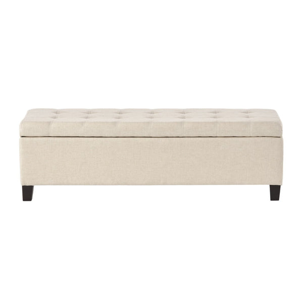 English Elm Storage Ottoman Bench with Button Tufted Waffle Lid for Bedroom or Living Room 68087.00DBGELNN