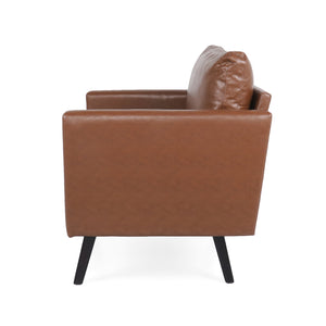 English Elm Christopher Knight Home® - CLUB Chair Light Brown Faux Leather Mid-Century Modern Accent Seat with Tapered Birch Legs, Cozy Retreat 71813.00