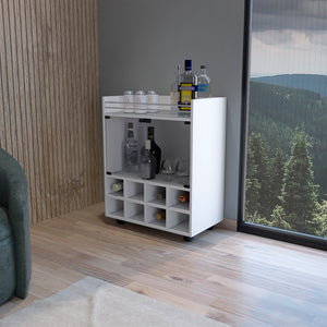 English Elm Bar Cart Philadelphia White with 8-Slot Bottle Rack, Double Glass Door & Aluminum Top on Casters —stylish mobile bar 93 B092142793