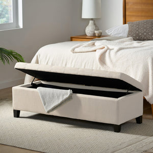 English Elm Storage Ottoman Bench with Button Tufted Waffle Lid for Bedroom or Living Room 68087.00DBGELNN