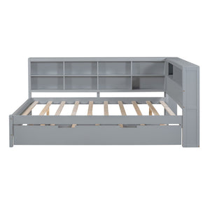 English Elm Wooden Twin Daybed with Storage Drawers Usb Charging Shelf and Pine Frame N733S347731E