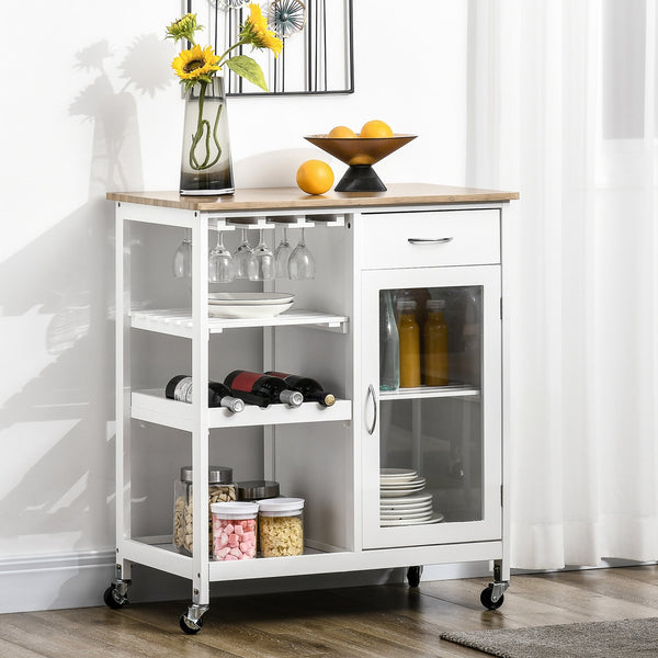 English Elm Rolling Kitchen Island Cart with Drawer and Adjustable Shelf, Mobile Serving Trolley with Hidden Wheels, Towel Racks, Durable MDF Top and 88 lb Capacity for Smart Kitchen Storage and Easy Mobility White W2225142638
