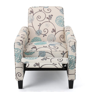 English Elm Christopher Knight Home® - Floral Upholstered Push Back Chair with Lumbar Support and Soft Armrests in White & Blue for Cozy Elegance 52422.00FWBLU