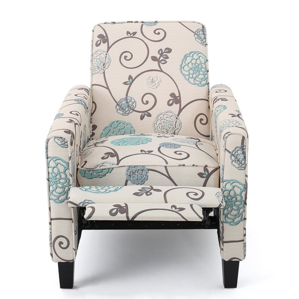 English Elm Christopher Knight Home® - Floral Upholstered Push Back Chair with Lumbar Support and Soft Armrests in White & Blue for Cozy Elegance 52422.00FWBLU