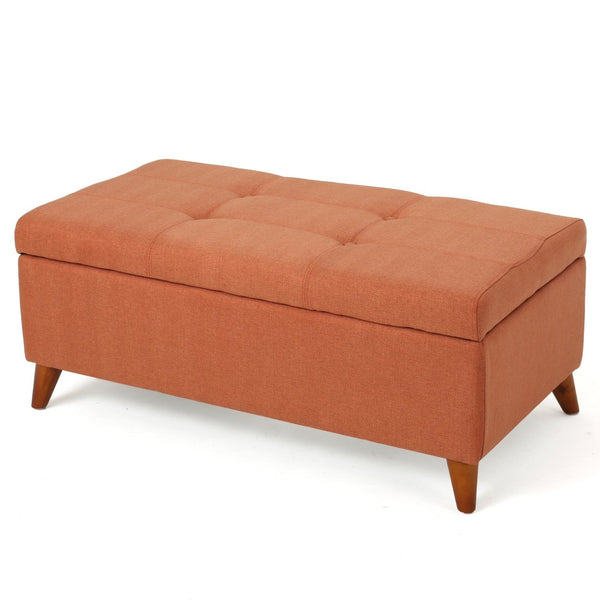 English Elm Storage Ottoman Bench with Lift Top Grey Upholstered Rolled Arm Traditional Style 74491.00ORG