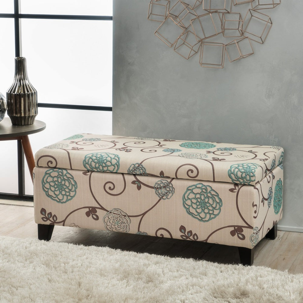English Elm Storage Ottoman Upholstered Bench with Hidden Compartment for Living Room Seating 67218.00WBLU